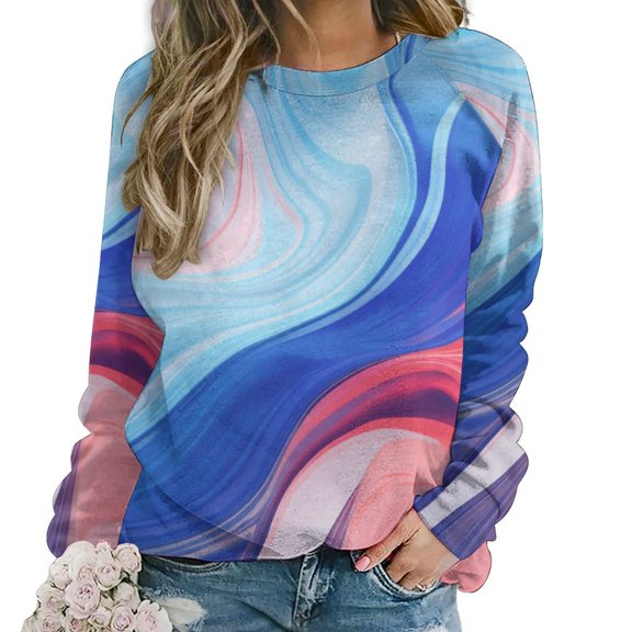 Colorful Marble Pattern Womens Oversized Sweatshirts Hoodies Crewneck Casual Tops Comfy FallWinter Clothes 2024