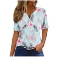 thumbnail image 3 of Kctiaxy Light Blue Womens Summer Tops V-Neck Button Collar Short Sleeve Hawaiian Shirt Fashion Floral Printed Pullover Top for Casual Beach Wear XL, 3 of 6