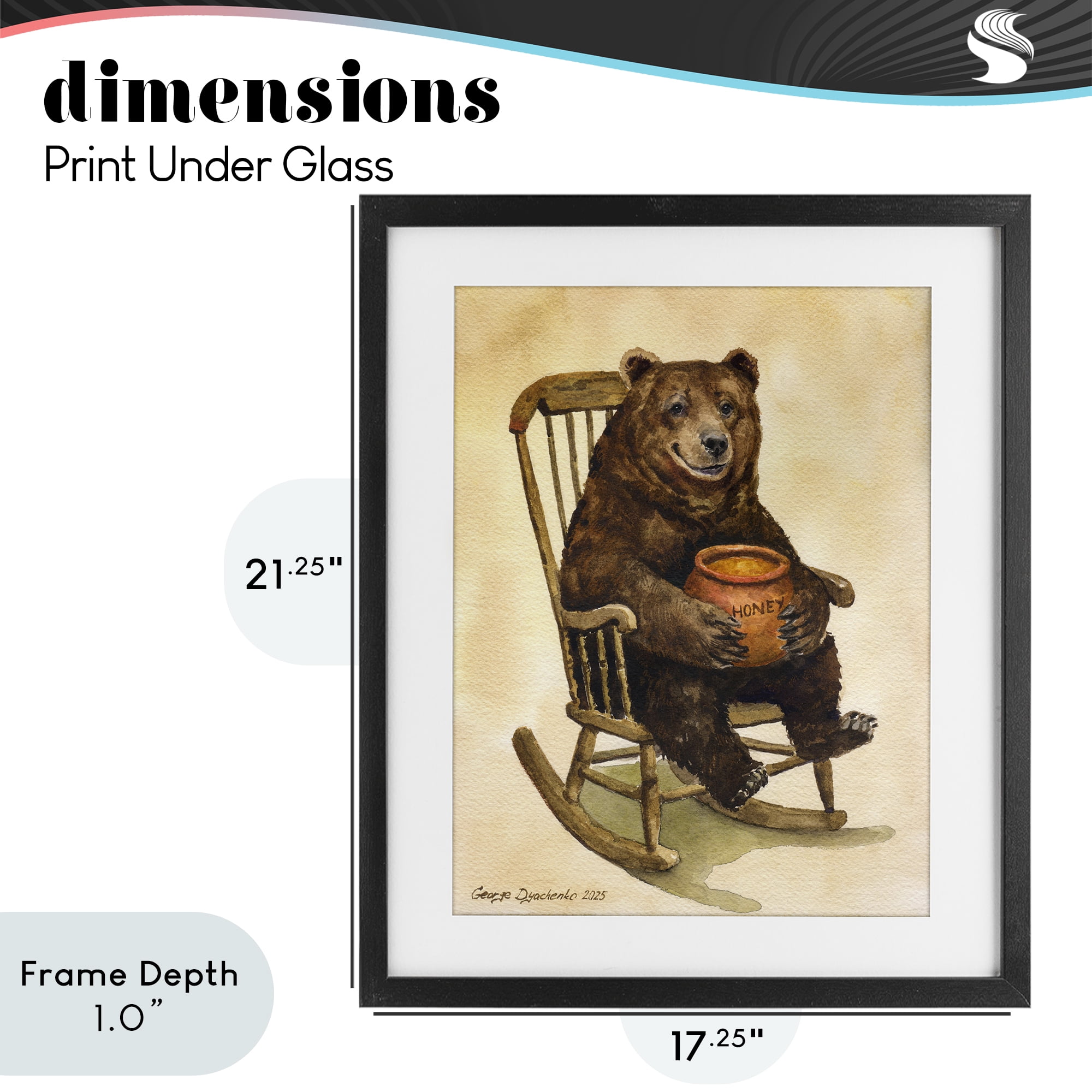 Stupell Industries Happy Bear & Pot of Honey Black Framed Print Under Glass, design by George Dyachenko