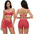 thumbnail image 2 of PISONIC Women Two Piece Workout Sets Color Block Sports Bra and High Waist Shorts Gym Yoga Athletic Outfits, 2 of 7