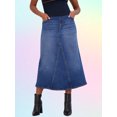 thumbnail image 2 of Savi Parker Denim Maternity Maxi Skirt with Pockets – A Line Maternity Jeans Over The Belly Long Pregnancy Denim Skirt (S, Marina Wash), 2 of 7