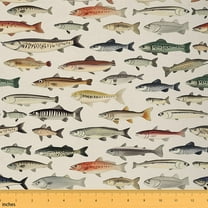 Homewish Rustic Pike Fish Fabric by the Yard 1 Yard, Rustic Farmhouse Animal Room Decor Fabric by the Yard, Hunting and Fishing Sewing Fabric, Breathable Home Decor