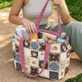 thumbnail image 2 of Pzuqiu Vintage Floral Large Capacity Quilted Tote Bags for Women, Reversible Pink Shoulder Handbag for Work Travel Shopping College Everyday Use, Fits Laptop,Patchwork, 2 of 7