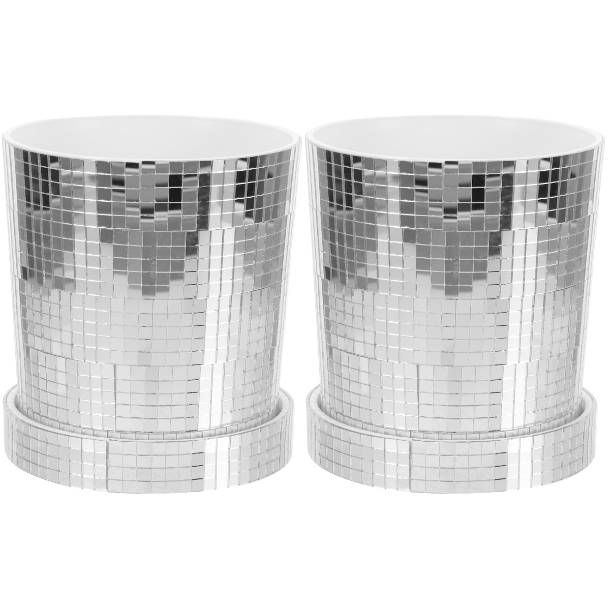 Set of 2 Plant Planting Pot Gardening Flowerpots Wall Vase Plants Mirror Planter Silver
