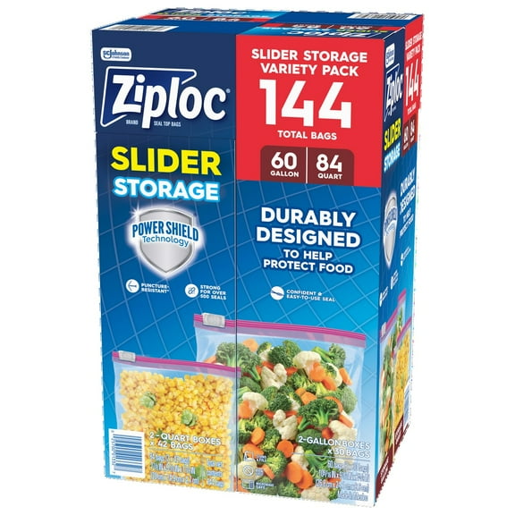 Ziploc Slider Storage Bags, Variety Pack, 144 Count