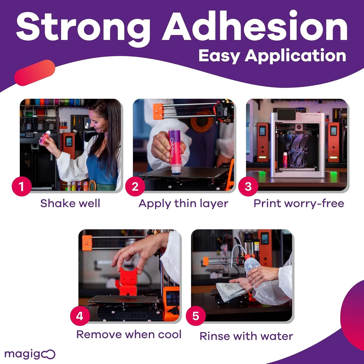 MO2016 All-in-One 3D Printer Adhesive Glue - ABS, PLA, PETG, HIPS, and TPU Flex Filament on Glass, PEI, Buildtak, Kapton - 3D Printing Accessories, Supplies, and Materials (50mL)