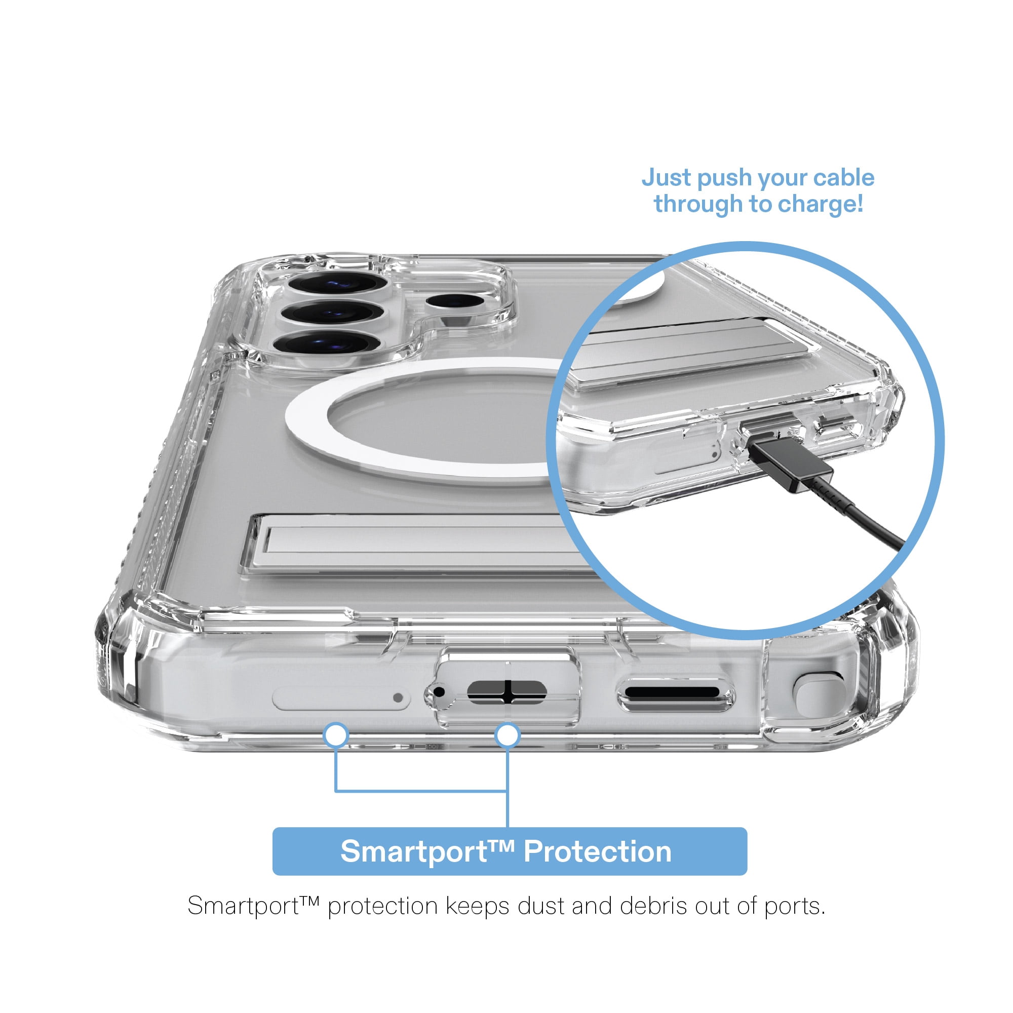 onn Magnetic Compatible Rugged Phone Case with Kickstand for Samsung Galaxy S26 Ultra - Clear