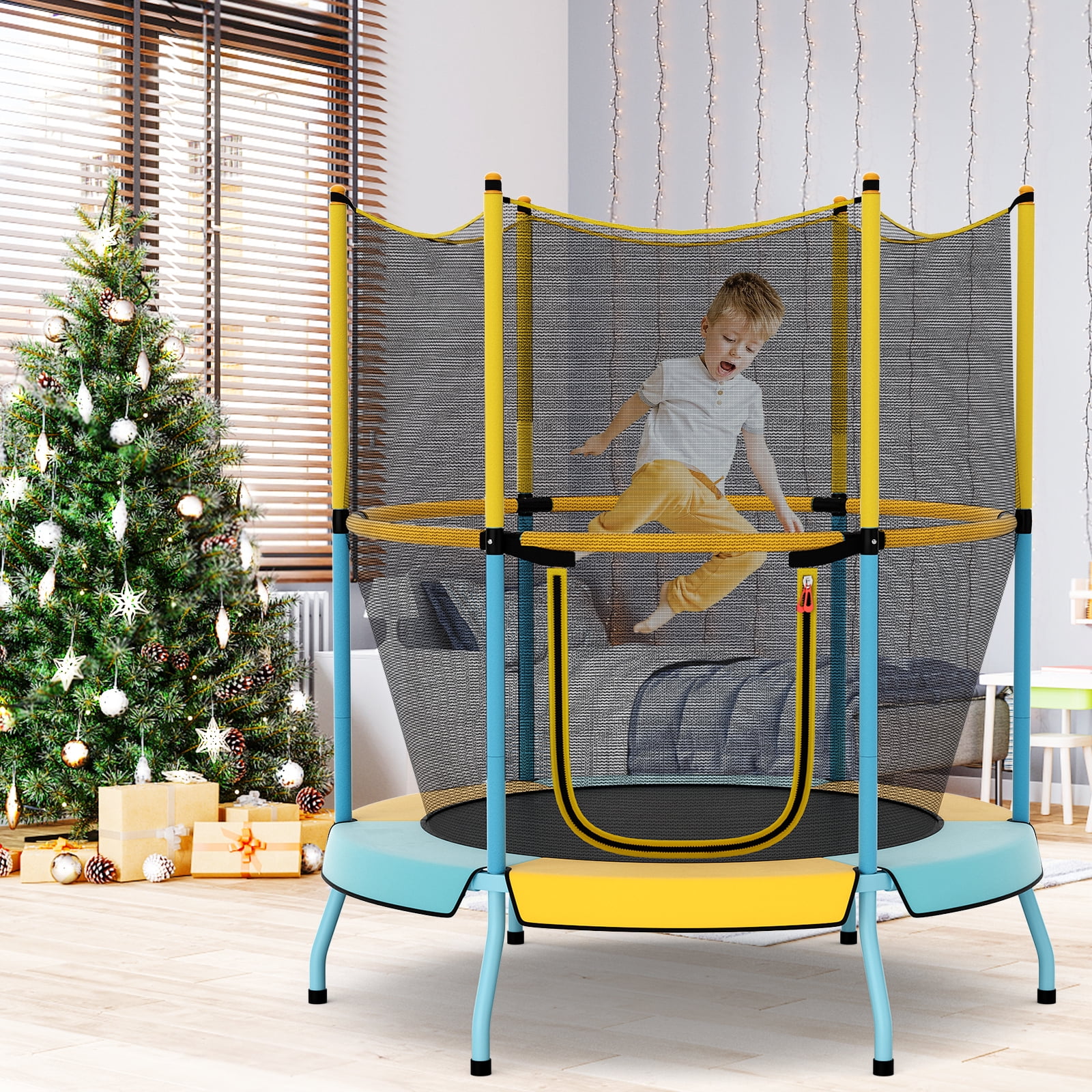 Infans 48"Toddler Trampoline for Kids with Safety Enclosure Net Heavy-duty Frame Yellow