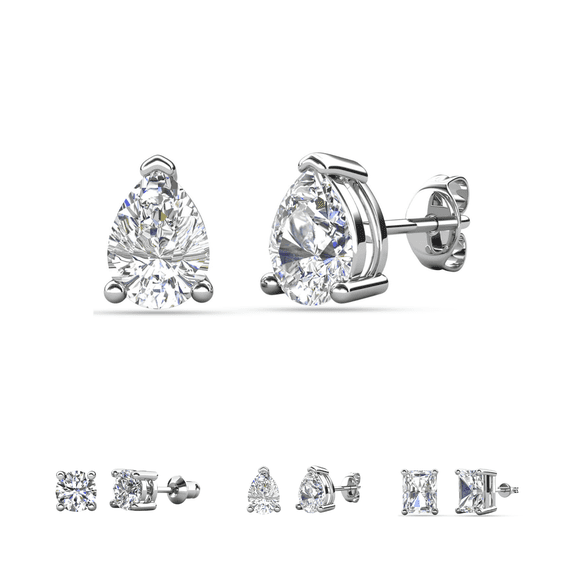 Cate & Chloe Mia 18k White Gold Plated Stud Earrings with 4ct Pear Cut Simulated Diamonds Gift for Women