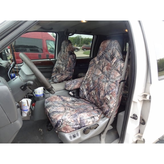 F55 2002-2010 Ford F250-F550 Front High Back Bucket Seats with Molded Headrests and Squared Shoulders in MC2 CAMO Endura