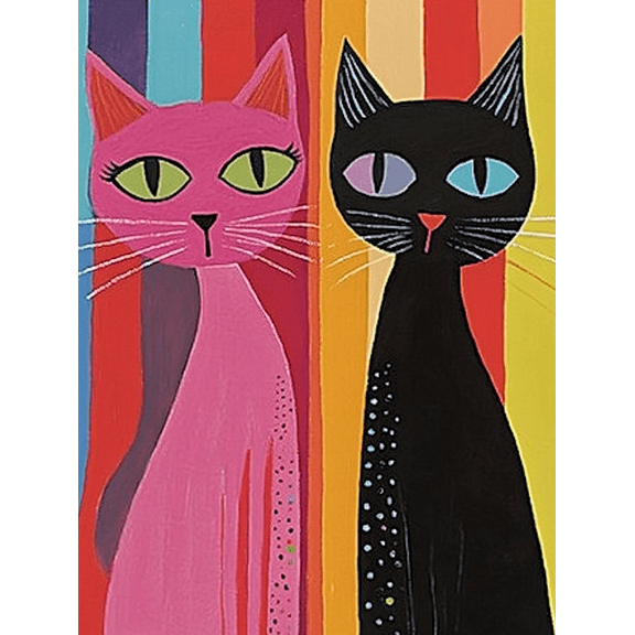 Colorful Cats Decorative Painting/Canvas Art, Suitable for Living Room, Bedroom, Kitchen, Dining Room, Office, Entryway and Bathroom Decoration.