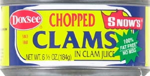 Snows Doxsee Chopped Clams, Wild Caught, Gluten Free, 99% Fat Free, 5g Protein Per Serving, Shelf Stable Can, 6.5 oz