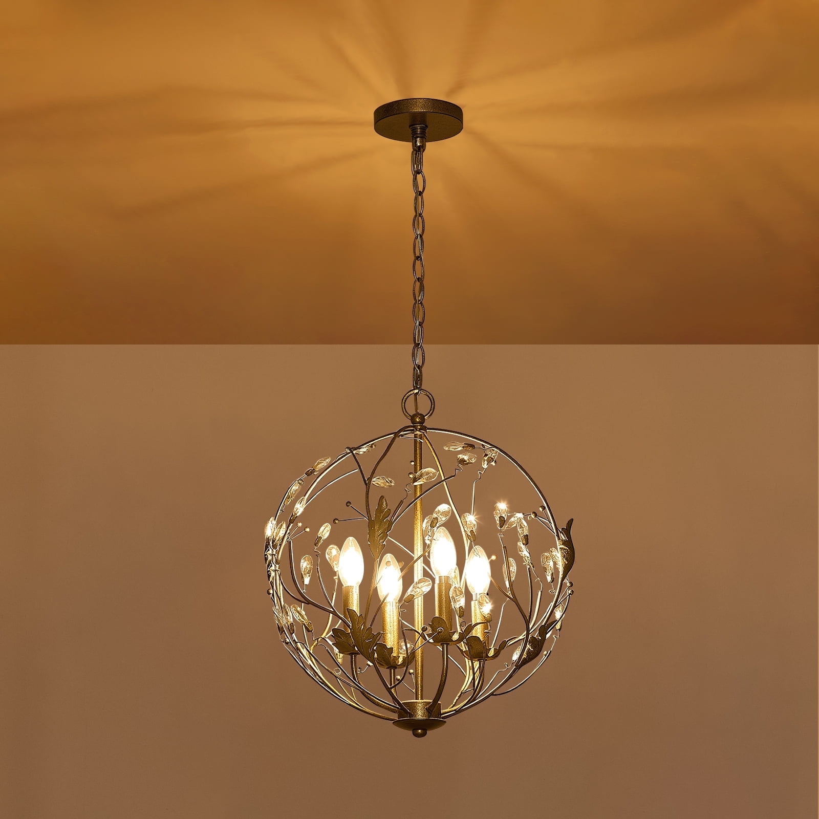 NATYSWAN Crystal Chandelier Ceiling Light with 4 Lights (Bulbs Not Included), E12 Base Max 60W Each, USB-A & USB-C Charging Ports, 60 Inch Chain, for Indoor Dining Room, Foyer, Kitchen