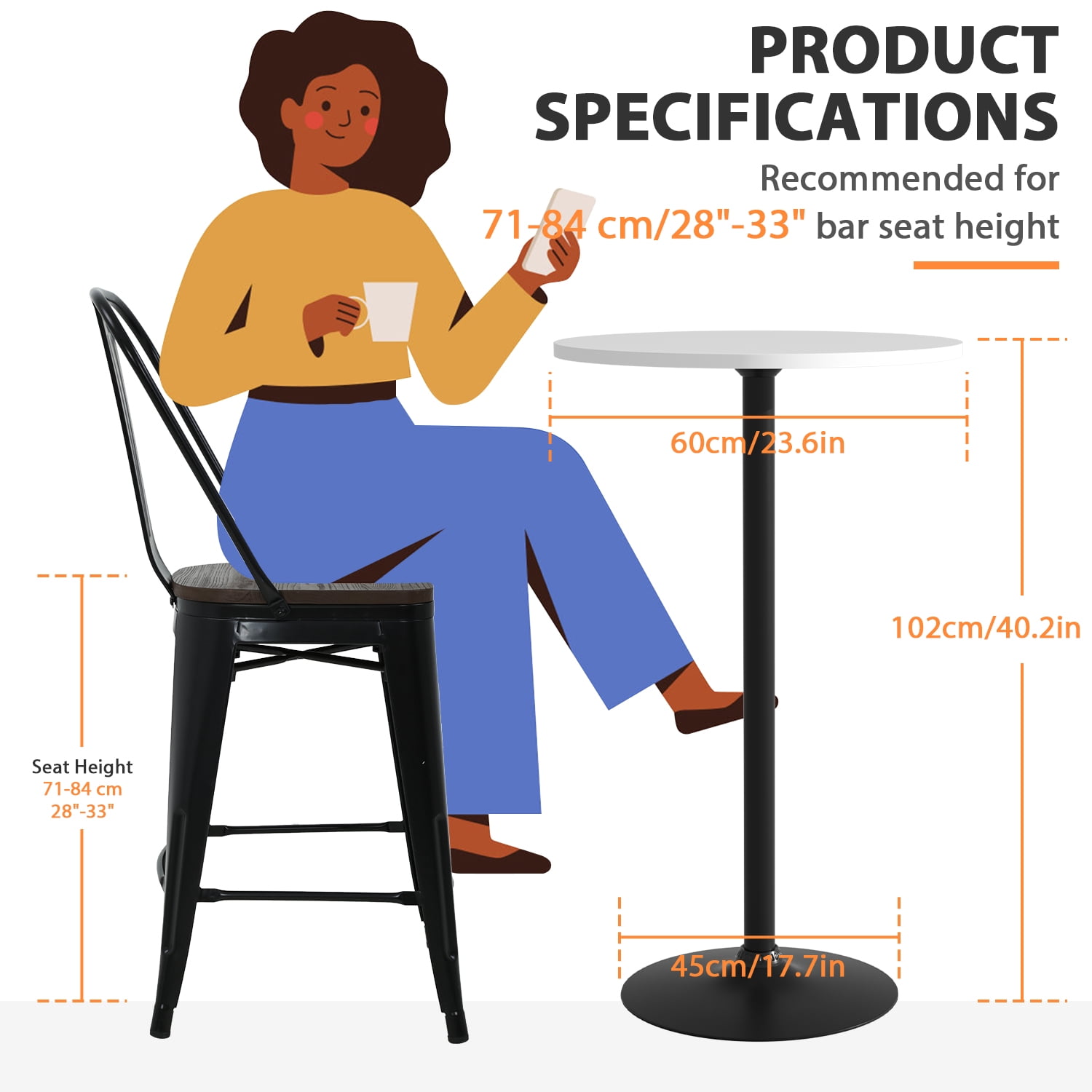 YRLLENSDAN 38.9 Inch Cocktail Tables for Parties Bar Height, Round High Top Tables Pub Tables High Bar Table Tall Bistro Table, White