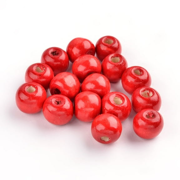 100pc Natural Maple Wood Beads Dyed Round Red about 12mm in diameter 10.5mm thick hole: 3mm