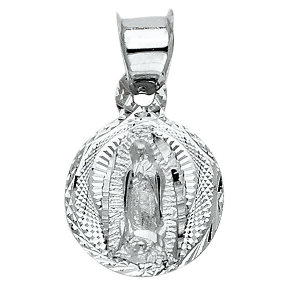 Wellingsale 14K White Gold Polished Diamond Cut Religious Our Lady Of Guadalupe Charm Pendant