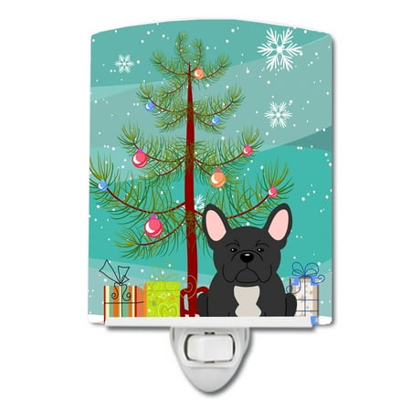 

Caroline s Treasures BB4139CNL Merry Christmas Tree French Bulldog Black Ceramic Night Light 6x4x3 multicolor