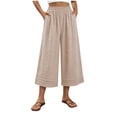 thumbnail image 2 of Aimik Women's Elastic Waist Cropped Cotton Pants Loose Casual Culottes Breathable Comfortable Summer Bottoms, 2 of 6
