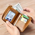 thumbnail image 5 of Oceantree Mens RFID Blocking Leather Wallet Credit Card ID Holder Zipper Purse Waterproof Khaki(Light Brown), 5 of 7