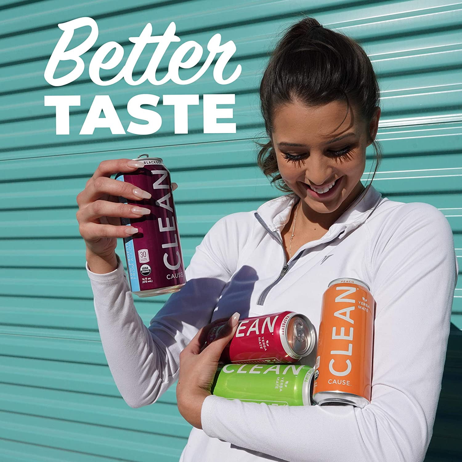 Raspberry Sparkling Yerba Mate - Organic, Low Calorie & Low Sugar (160mg Caffeine), 16oz cans, 12-pack - CLEAN Cause - 50% Profits Support Alcohol & Drug Addiction Recovery