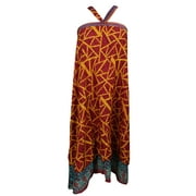 Mogul Vintage Wrap Skirt Red Printed Silk Sari 2 Layer Reversible Dress