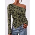 thumbnail image 3 of PRETTYGARDEN Womens Fall Trendy Off Shoulder Y2k Tops Tie Dye Mesh Long Sleeve Shirts Asymmetrical Ruched Floral Blouse, 3 of 8