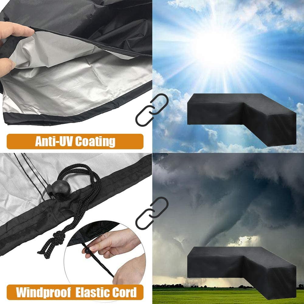 DONGPAI Patio V-Shaped Sectional Sofa Cover Waterproof Outdoor Sectional Furniture Cover Dustproof Windproof Anti-UV Garden Couch Protector