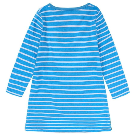 

LWZWM Girls Flower Dresses Party Easter Gown Dresses Tropical Dress Long Sleeve Round Neck Striped Embroidered Blue 5 Years