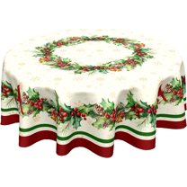 Christmas Holly Tablecloth Round 60 Inch Winter Red Birds Watercolor Leaves Decorative Table Cloth Christmas Holiday Round Table Cover Seasonal for Home Kitchen Dining Party Indoor Outdoor Decor