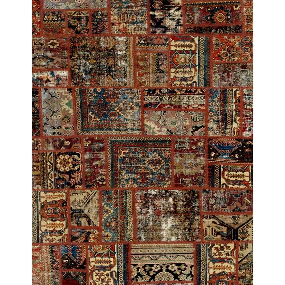 Ahgly Company Indoor Rectangle Abstract Dark Gold Brown Patchwork Area Rugs, 6' x 9'
