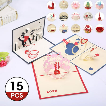 3D Pop Up Greeting Cards 15pack Multiple Patterns, Christmas Cards Birthday Cards Best Wish For Your love Creative Greeting Cards (Best Wishes For Birthday Brother)