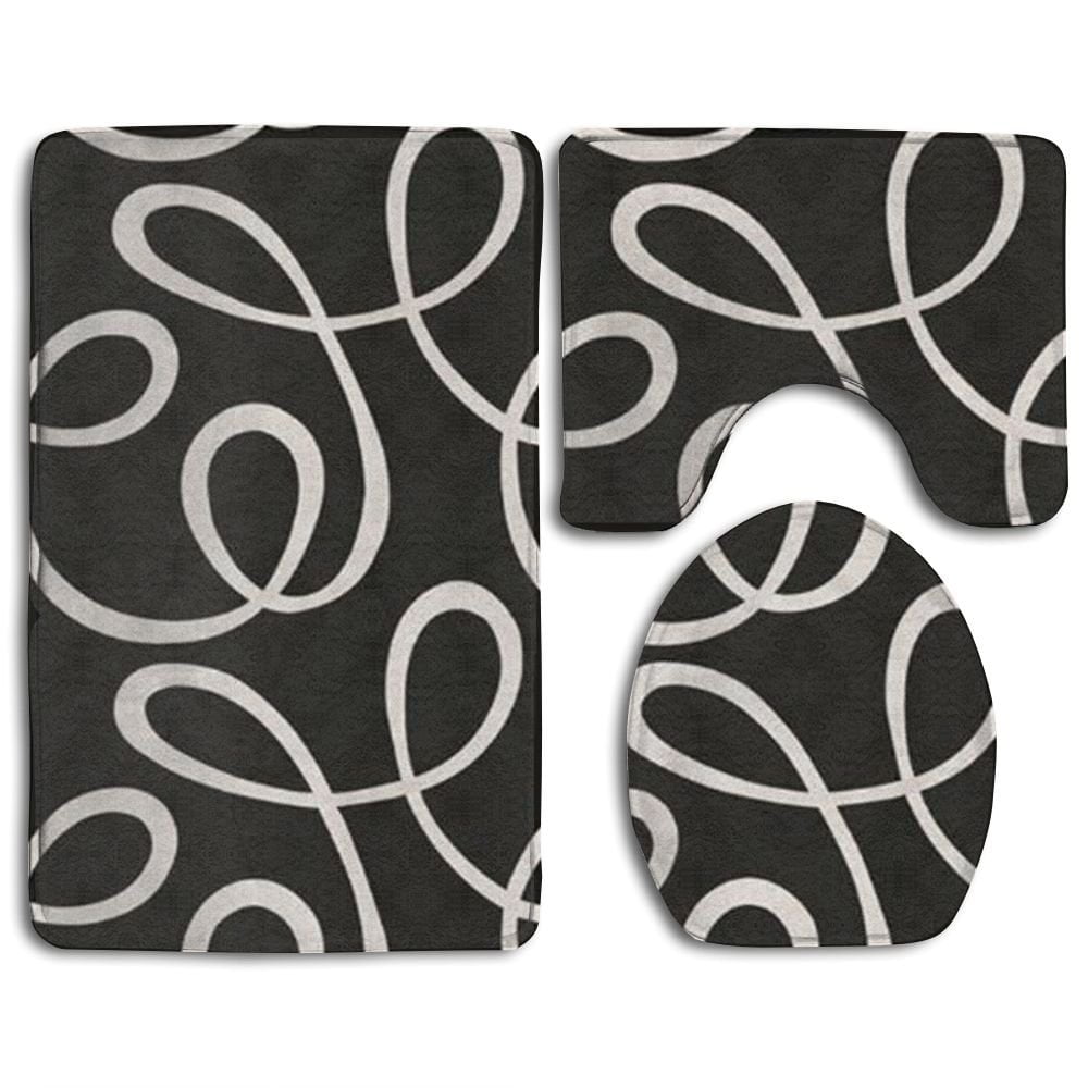 GOHAO Geometrical Black And White 3 Piece Bathroom Rugs Set Bath Rug