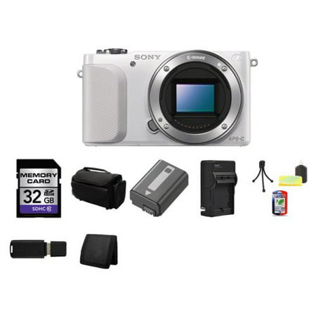 Sony Alpha NEX-3N/W NEX-3N NEX3N NEX3NW Mirrorless Digital Camera Body Only (White) + 32GB SDHC Class 10 Memory Card +
