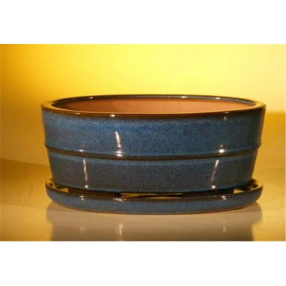 Bonsai Boy L244 10 x 7.5 x 4.5 in. Ceramic Bonsai Pot, Blue - Oval