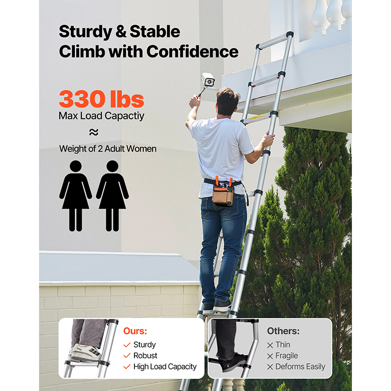 KFFKFF 12.5 ft Telescoping Ladder, 330 lb Capacity, Aluminum photo 2