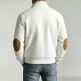 thumbnail image 5 of SGFCWSX Men's Bomber Jacket Knit Stand Collar Contrast Elbow Patch Full Zip Casual Coat with Pockets White Size XL, 5 of 8