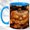 Blue, variant on Glowing Jack O Lantern Coffee Mug, Autumn Leaves Mug, Ceramic 11 oz