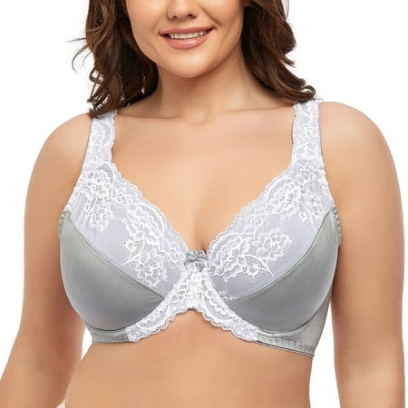 Women s Underwire Lace Unlined Everyday Bra Minimizer Full Coverage Bralette 46C