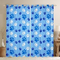 Manfei Blue Cat Paw Curtains Pack of 2 (42x84 Each) for Kids, Kawaii Cartoon Animal Curtains Blackout, Cartoon Dog Kitten Bedroom Curtains, Curtains and Drapes Decor