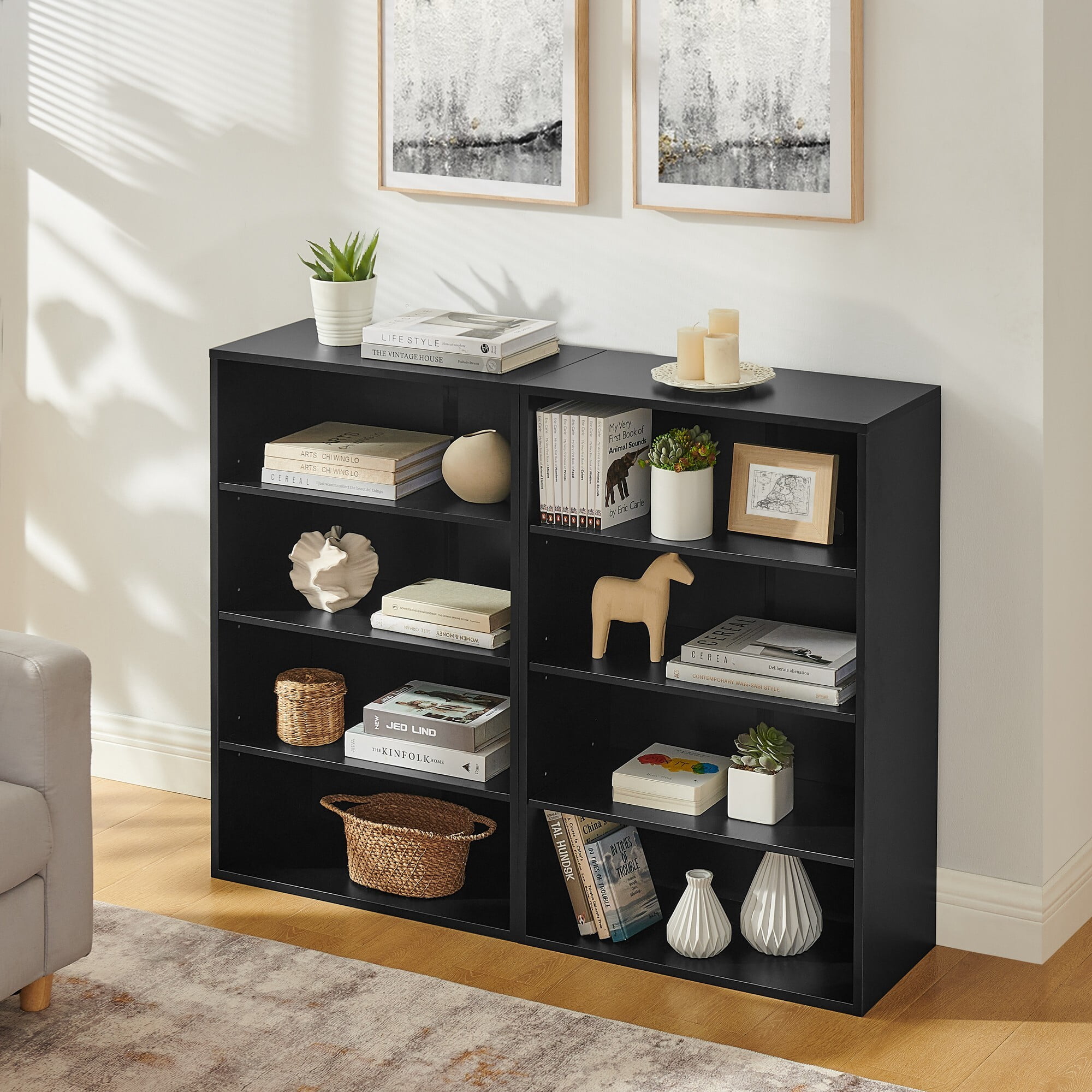 AENKYO 71'' 8-Tier Adjustable Bookshelf, Stackable 4-Tier Bookcases, Media Storage Rack for Books or Decor, Black