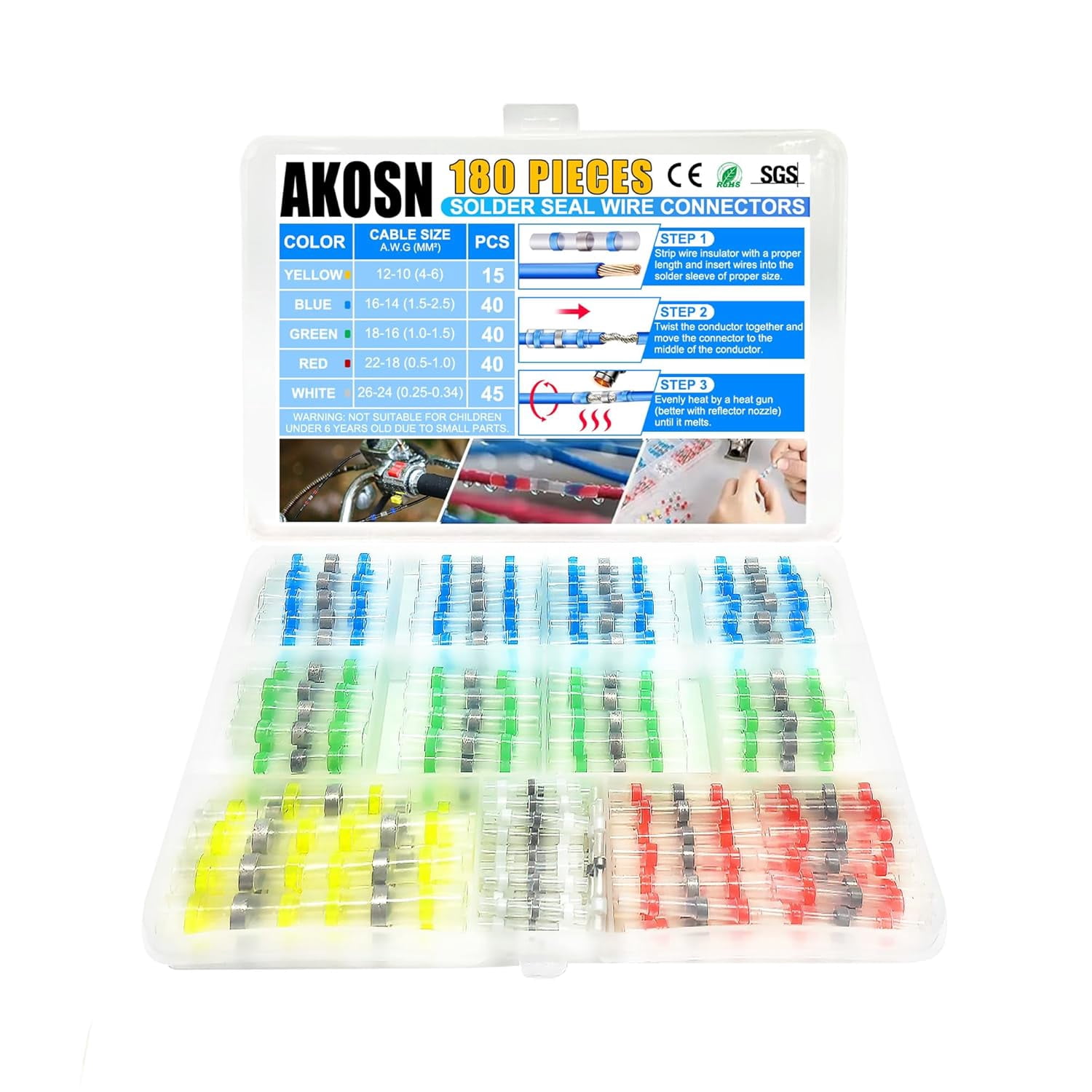 455 PCS Heat Shrink Self Soldering Butt Connector, Solder Seal Wire Connectors Kit, Waterproof Wire Solder Stick Splice Connector for Marine Electrical Automotive (5 Colors/5 Sizes/ 26-10 Gauge)