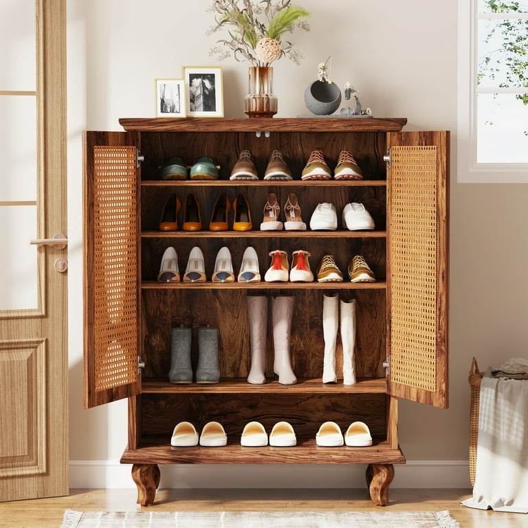 Tribesigns Rattan Shoe Cabinet, 5-Tier Wooden Shoe Organizer