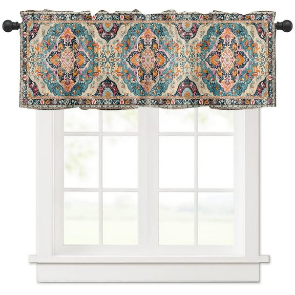 Hokiten Rod Pocket Curtain Valance, Bohemia Flower, Farmhouse Window Valance for Living Room, Bedroom, Kitchen Colorful Vintage Abstract Geometric 54"W x 18"L