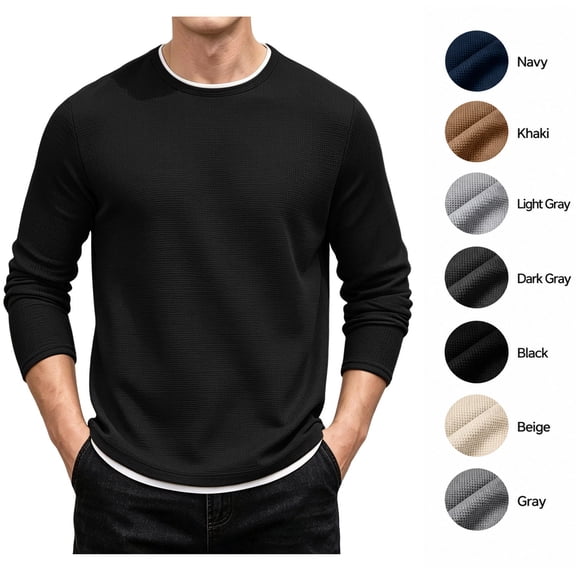 XRoczxe Men's Thermal Waffle Knit Long Sleeve T-Shirt, Crew Neck Slim Fit Textured Henley Top, Casual Basic Undershirt for Fall Winter Layering