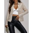 thumbnail image 6 of Women'S Stand Up Collar Cardigan Trendy Sparkly Long Sleeve Cropped Casual Sequin Jacket Champagne Color XL, 6 of 9
