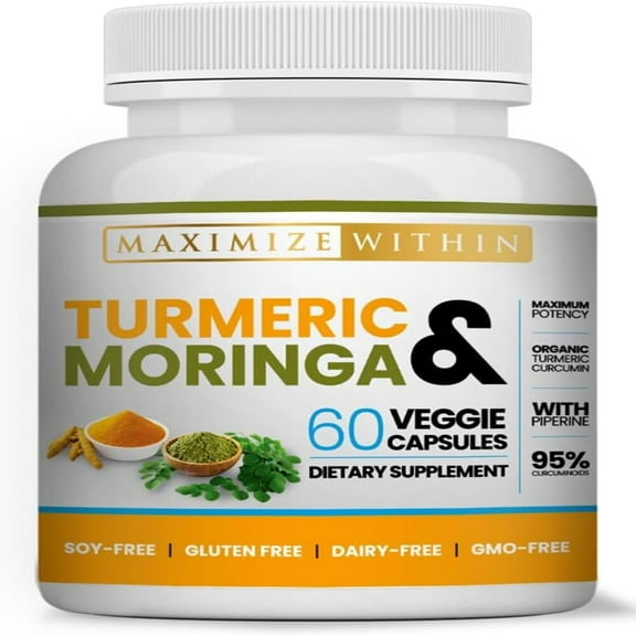 Turmeric & Moringa Veggie Capsules, 60 Count, Organic, Gluten-Free, Soy-Free, Dairy-Free, GMO-Free