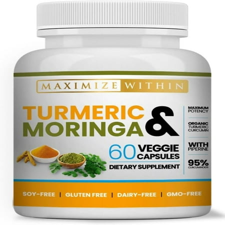 Turmeric & Moringa Veggie Capsules, 60 Count, Organic, Gluten-Free, Soy-Free, Dairy-Free, GMO-Free