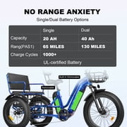 Zycle Z700 Electric Tricycle with Passenger Seat, 750W 20AH 48V 65Miles 2 Seater Electric Trike for Adults, Parking Brake, Differential