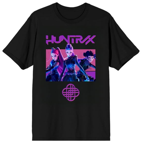 KPop Demon Hunters Huntrix Trio in Color on Black Short Sleeve Adult T Shirt - 6XL