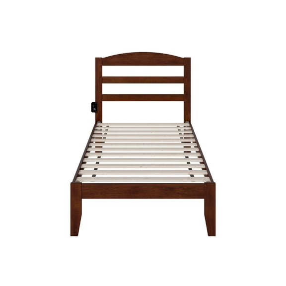 Twin Bed Frame Walnut Wood Slat Platform Bed Coastal Style